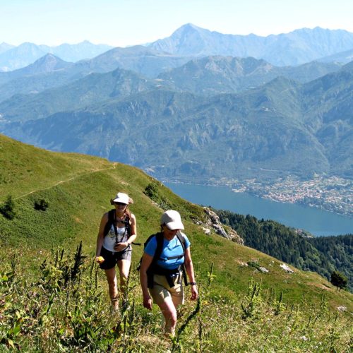 Hiking and walking tour on Lake Como. The Alps.