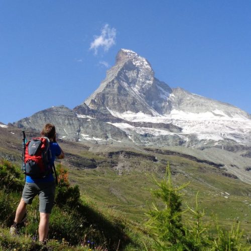 The Matterhorn is a regal presence while hiking above Zermatt. Swiss Alps